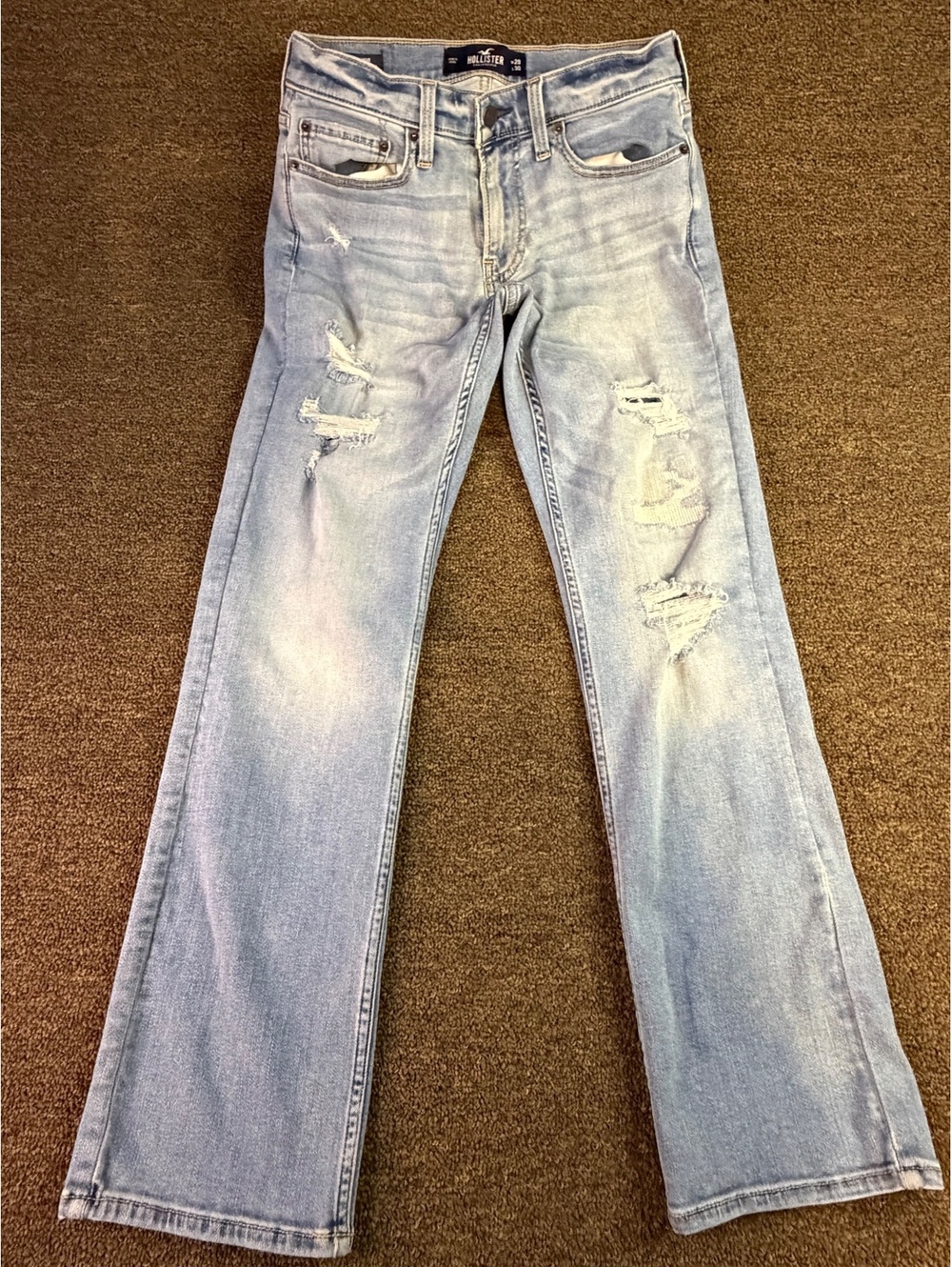 Hollister Jeans Mens 29x30 Light Blue Slim Straight Ripped